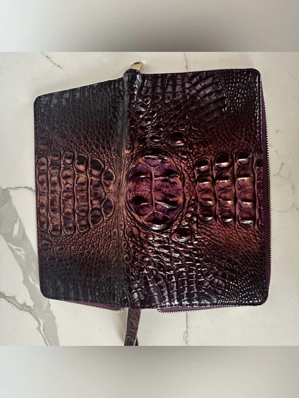 Brahmin Skyler Travel Wallet - fig jam Croc with Brown Highlights Melbourne lea